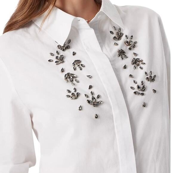 Sam Edelman Women’s Astrid Cotton Oversized Embellished Shirt White Size XS - Picture 2 of 3